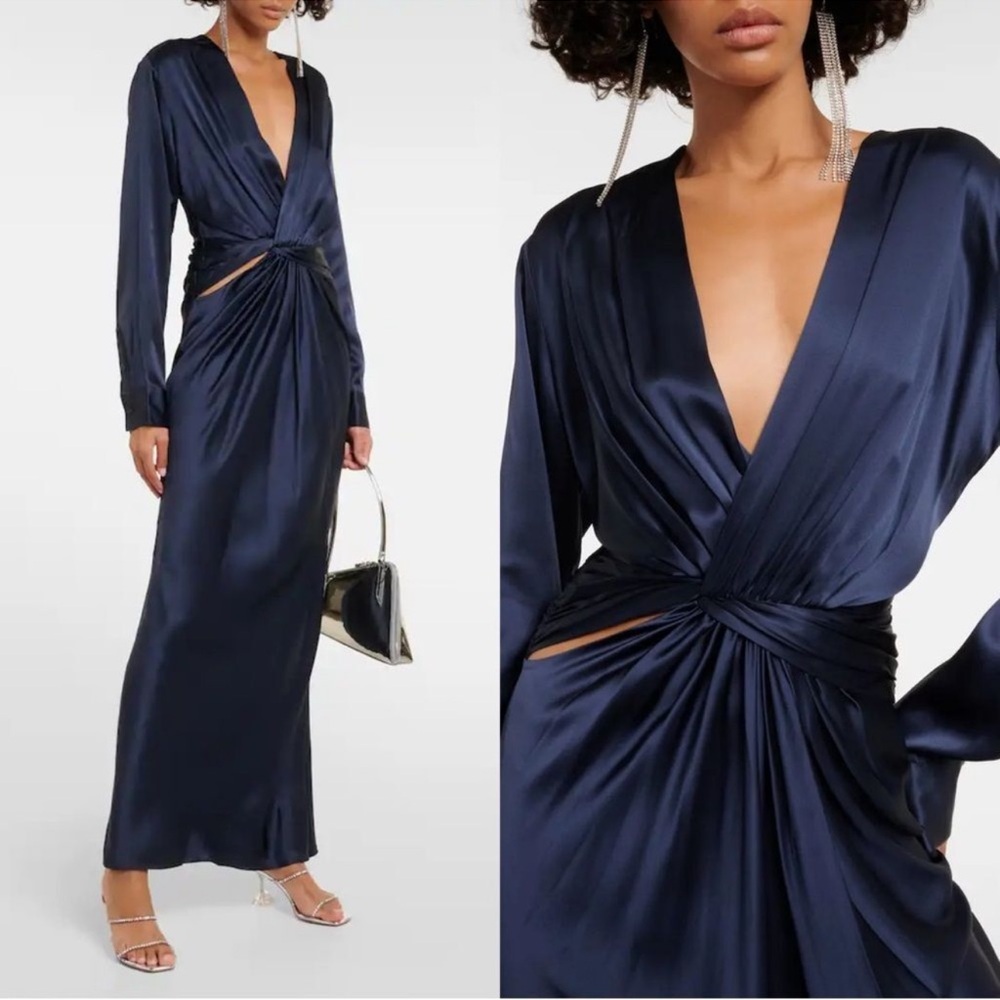 CHRISTOPHER ESBER Navy  100% Silk Satin‎ Triquetra Twist Dress Cutout Sz 10 US 6